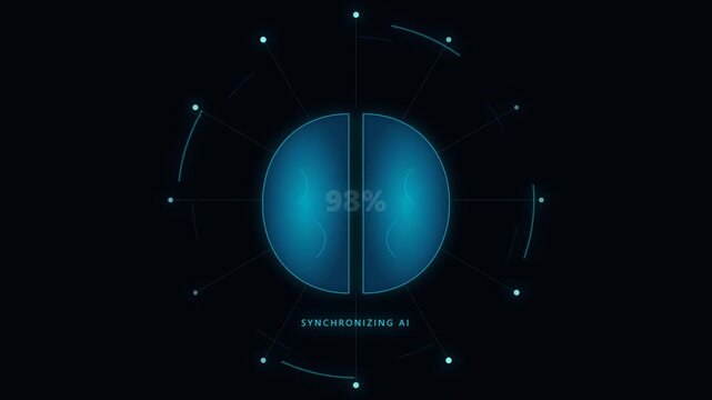 Futuristic Artificial Intelligence Synchronization Process with Digital HUD Interface and Brain Icon