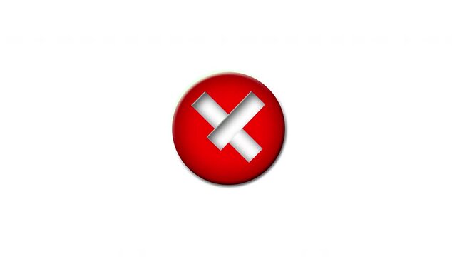 4K animated red button with cross mark, representing rejection or refusal on alpha channel.
