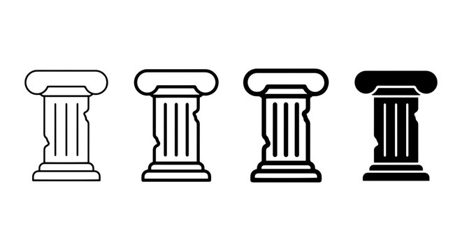 Ancient Greek Columns, Classical Architecture Elements, Ionic Pillar Icons, Vector Set
