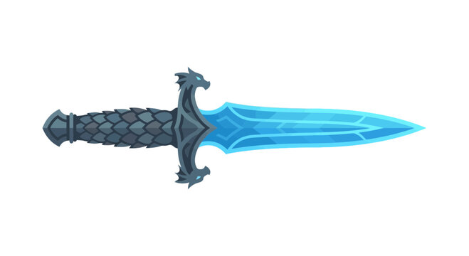Fantasy dragon dagger with glowing blue crystal blade