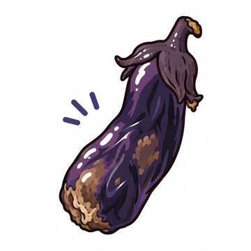 根元から腐敗が進み、しなびて傷んだナスのイラスト