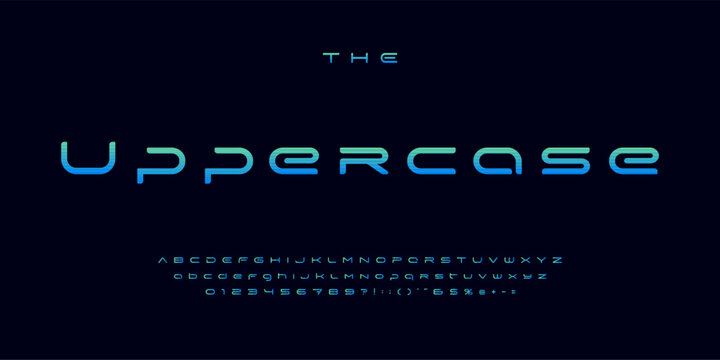 Expanded futuristic font, thin wide alphabet. High tech typeset for headline and logo of hud, ai, data science, sci-fi, science and medical technology, digital interface. Vector typography