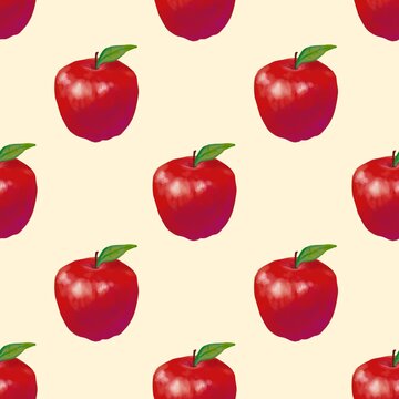 Seamless red apple pattern on a warm cream background for autumn and harvest design