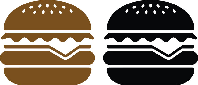 Set of brown and black burger icons isolated on a white background for food menu design