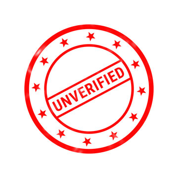 Red unverified rubber stamp icon, circular business certification seal, unconfirmed status mark isolated on white background