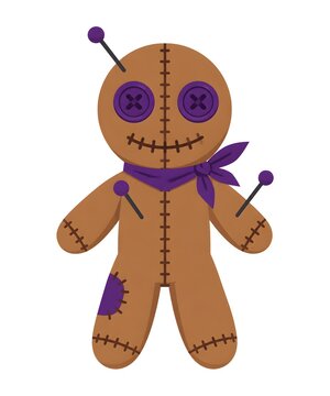 Cute Voodoo Doll with Purple Buttons and Pins