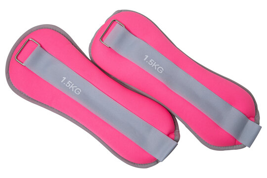 Pair of pink ankle and wrist weights 1.5kg isolated on white background