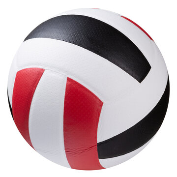 Red black and white leather volleyball isolated on white background