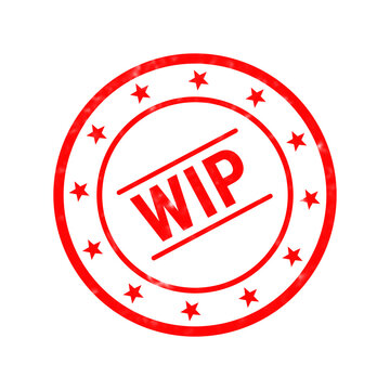 Red WIP rubber stamp on white background, work in progress circular seal, business project status icon