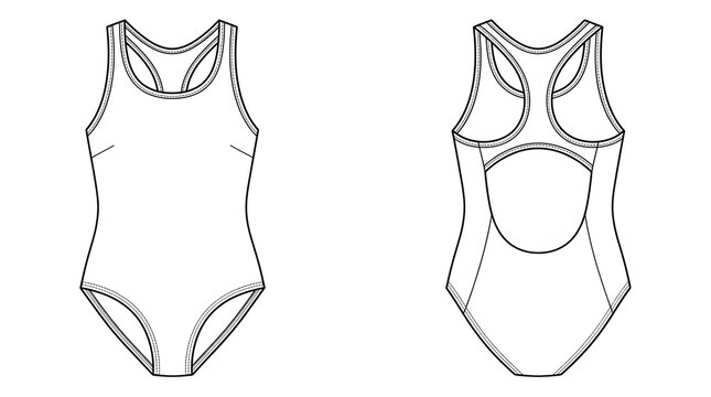 Womens One Piece Sport Swimsuit Technical Fashion Flat Sketch