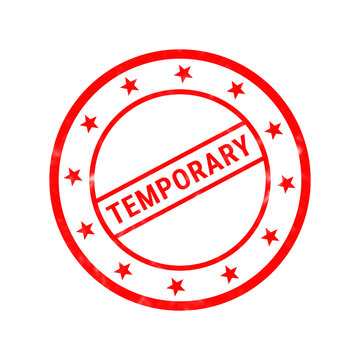 Red temporary rubber stamp icon, circular ink seal with stars, business document approval mark isolated on white background
