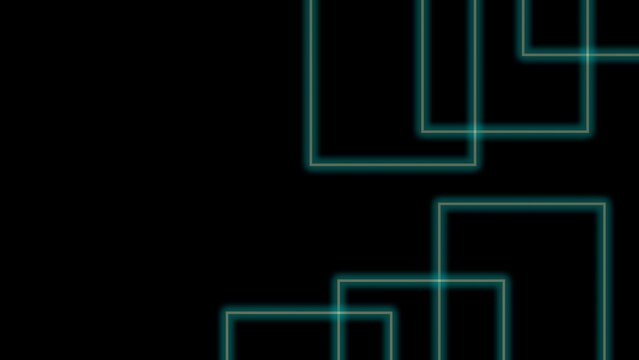 Geometric neon square frames rendered in glowing cyan light featuring thin linear borders arranged in a modern digital artistic composition displayed entirely on transparent background