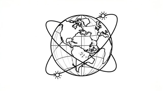 Hand Drawn Globe Animation with Orbiting Sun Icons