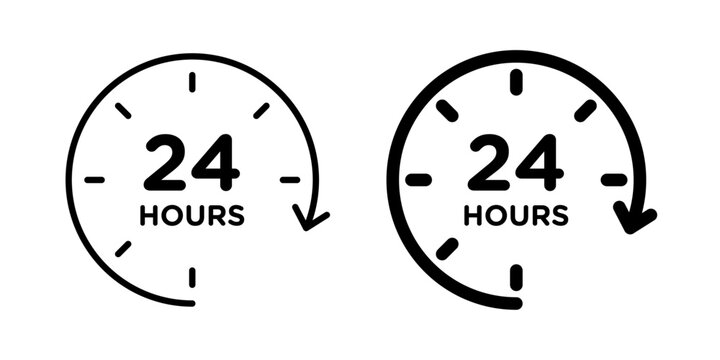 Twenty four hours icon representing continuous service, 24-hour availability, round-the-clock support, time management, and nonstop business operations