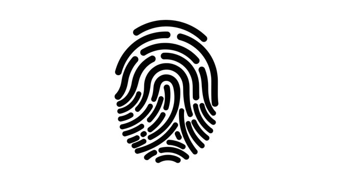 Black fingerprint icon isolated on white background for digital security and identification