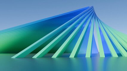 Abstract blue green 3D architectural pavilion structure background. Perfect for modern architecture...