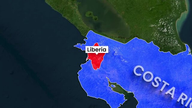 Detailed animated motion graphics map of Liberia highlighted in red