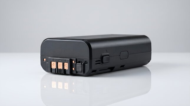 Black rechargeable lithium ion battery pack for electronic devices.