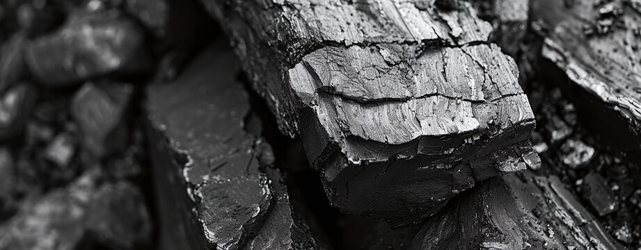 Detailed close-up shot of raw black coal chunks piled together, showcasing rough textures, dark mineral layers, and natural fossil fuel patterns suitable for industrial, energy, and background project