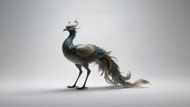 Elegant mythical phoenix bird illustration on a clean white background.