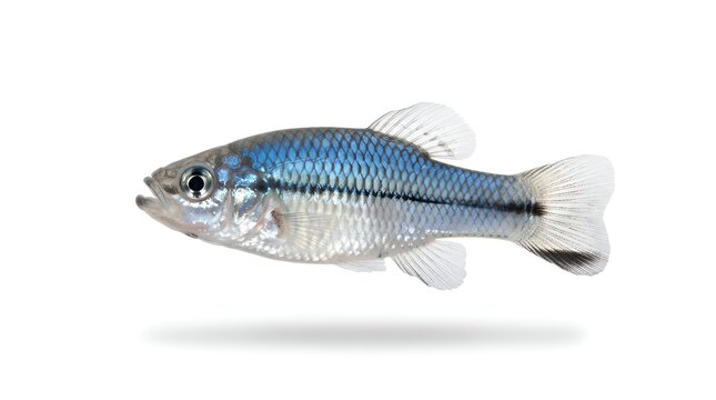 Isolated blue neon dwarf rainbowfish on white background.