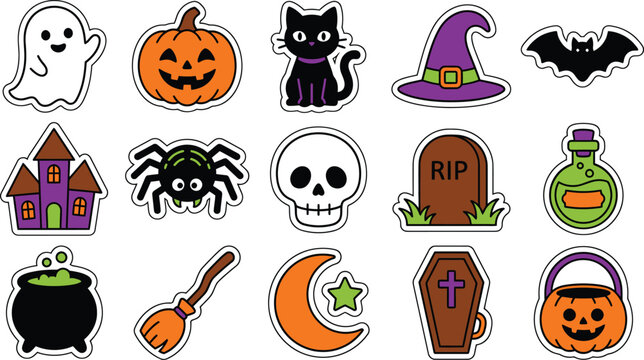 Halloween Themed Clip Art Icons with Transparent Background Collection