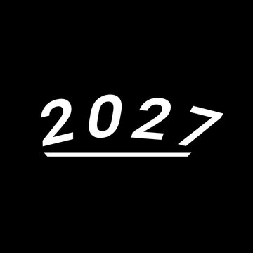 A studio photo with a minimalist concept displays white numeral text of the year two thousand twenty-seven with a bold horizontal underline accent on a plain black background.