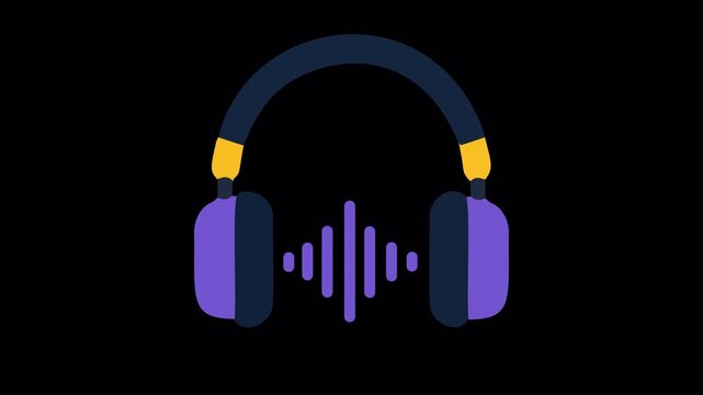 Purple Music Headphones and Audio Headset Icon Vector Illustration with Sound Wave Interface for Entertainment and Media