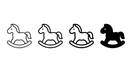 Fototapeta premium Rocking Horse Icons, Simple Line Art & Silhouette, Classic Toy Vector Set