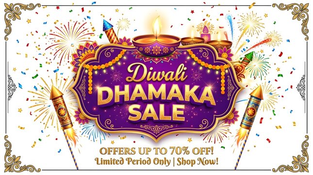 Diwali dhamaka sale banner isolated on white background