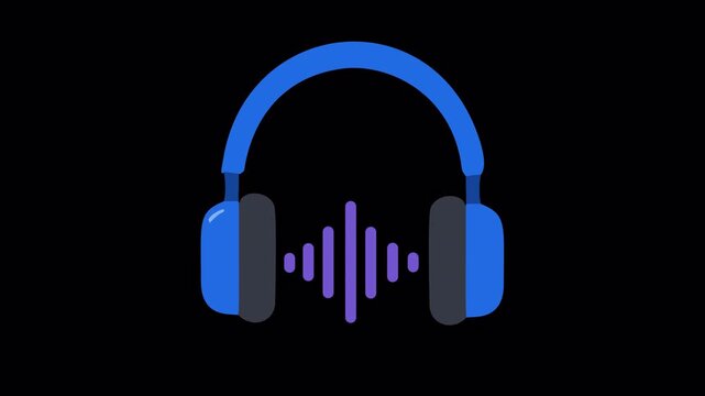 Blue Music Headphones and Audio Headset Icon Vector Illustration with Sound Wave Interface for Entertainment and Media