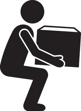 Worker lifting heavy box safely with proper posture pictogram silhouette