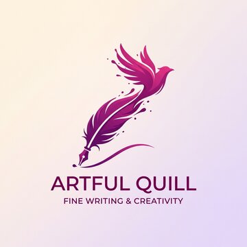 Elegant feather quill logo design for fine writing and creativity brand