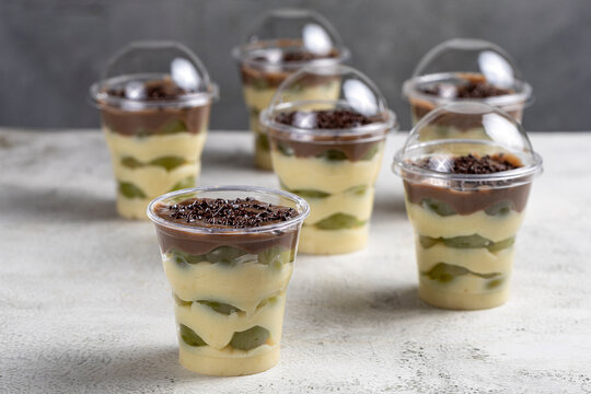 Brazilian Grape Dessert with Cream and Chocolate in Transparent Cups