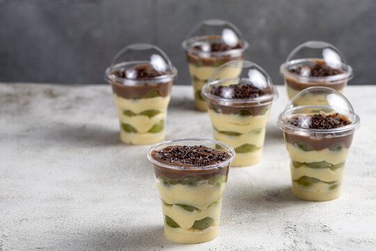 Brazilian Grape Dessert with Cream and Chocolate in Transparent Cups