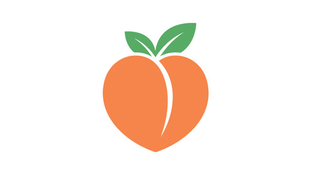 Minimalist peach icon with vibrant orange color and green leaves created in a clean vector style