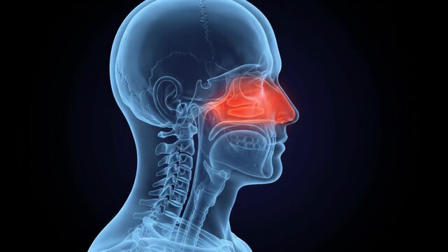 Human head x-ray highlighting nasal sinus inflammation