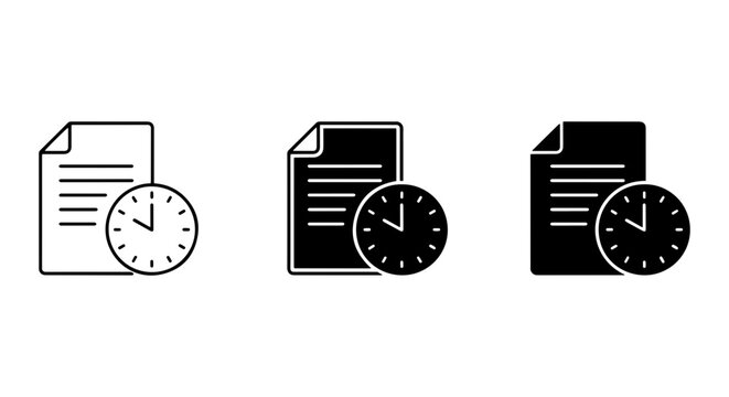 Document Time Icons, Time Management Vector Graphics, Deadline Clock Symbols