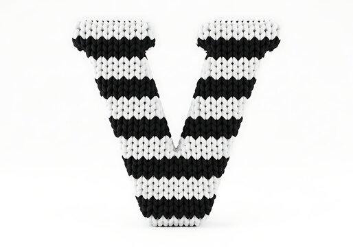 Knitted black and white striped v-neck sweater pattern