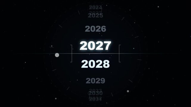 Futuristic cyber HUD year counter scrolling forward