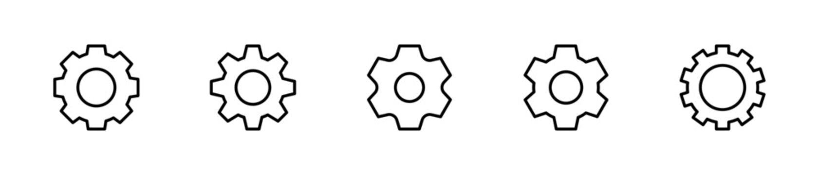 Gear settings cogwheel outline icons set