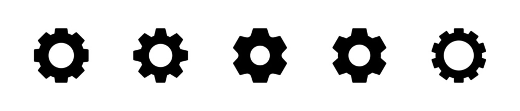Black gear settings cogwheel icons set