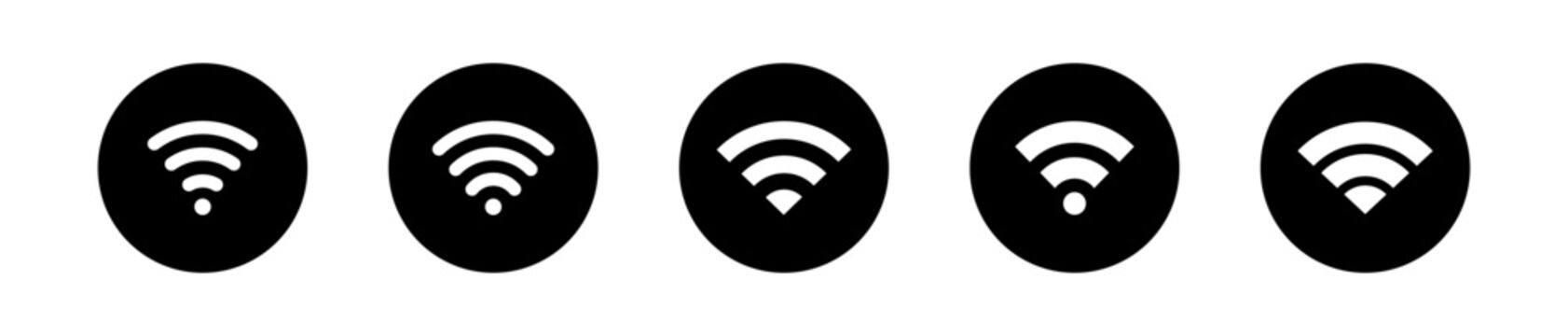 Black wifi signal circle icons set