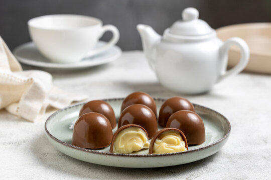 Milk Chocolate Truffles and Bonbons with Creamy White Filling