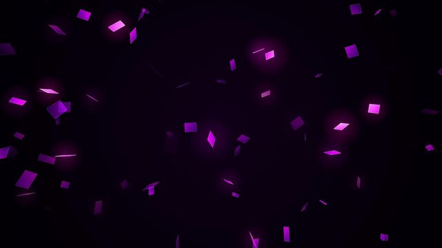 Glowing purple confetti falling on dark background