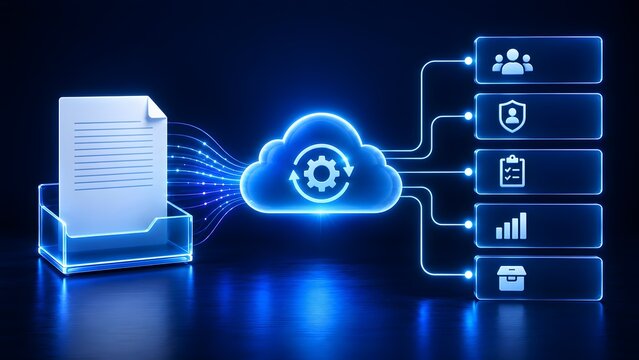 Cloud computing workflow synchronizing digital documents with team collaboration and encrypted database modules