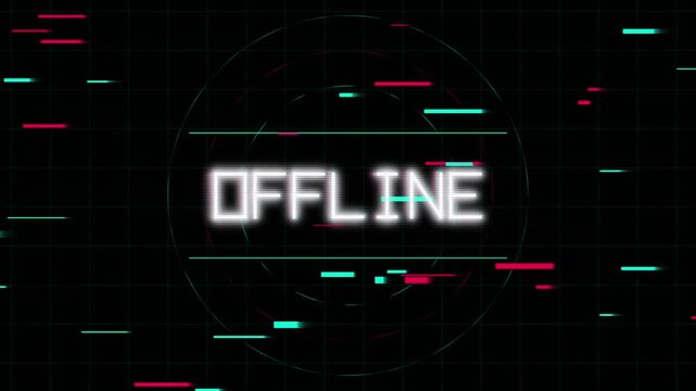 Offline text on digital glitch screen background