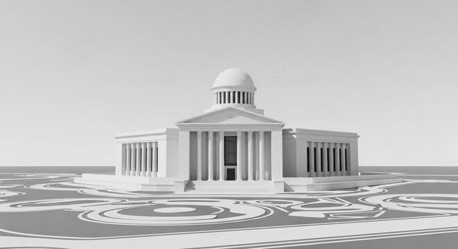 Minimalist Futuristic Courthouse with Classical Dome and Portico Architecture