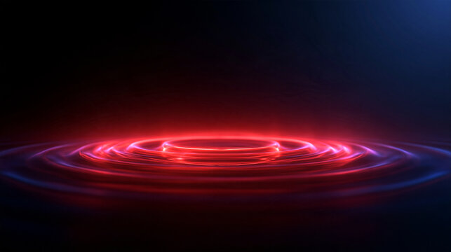 Glowing Red Neon Ripple Podium Abstract Futuristic Background