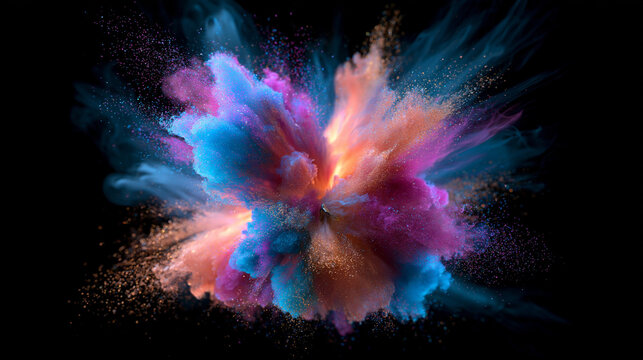 Multicolor Powder Explosion Burst on Black Background